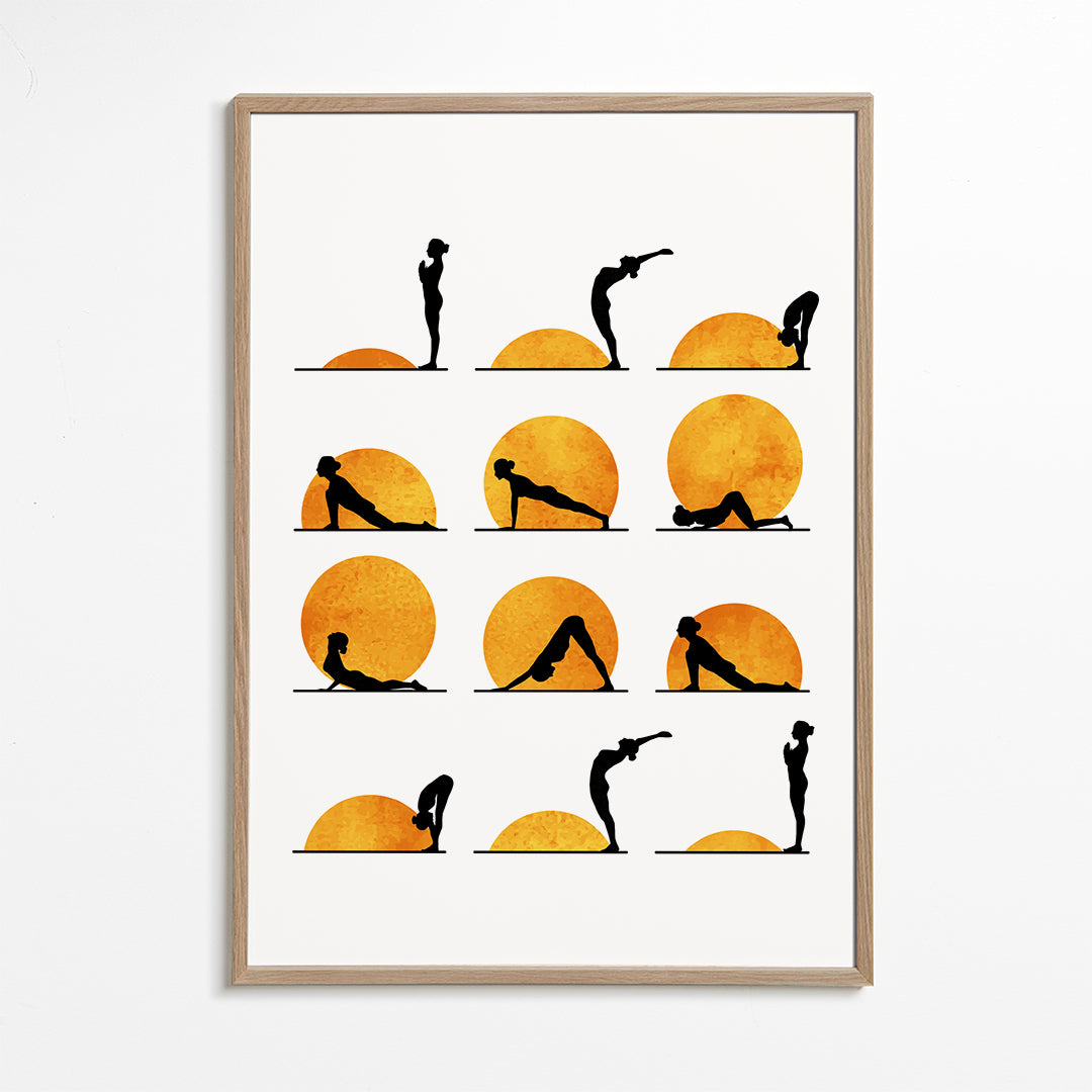 Afslappende yoga-design med sol-silhuetter