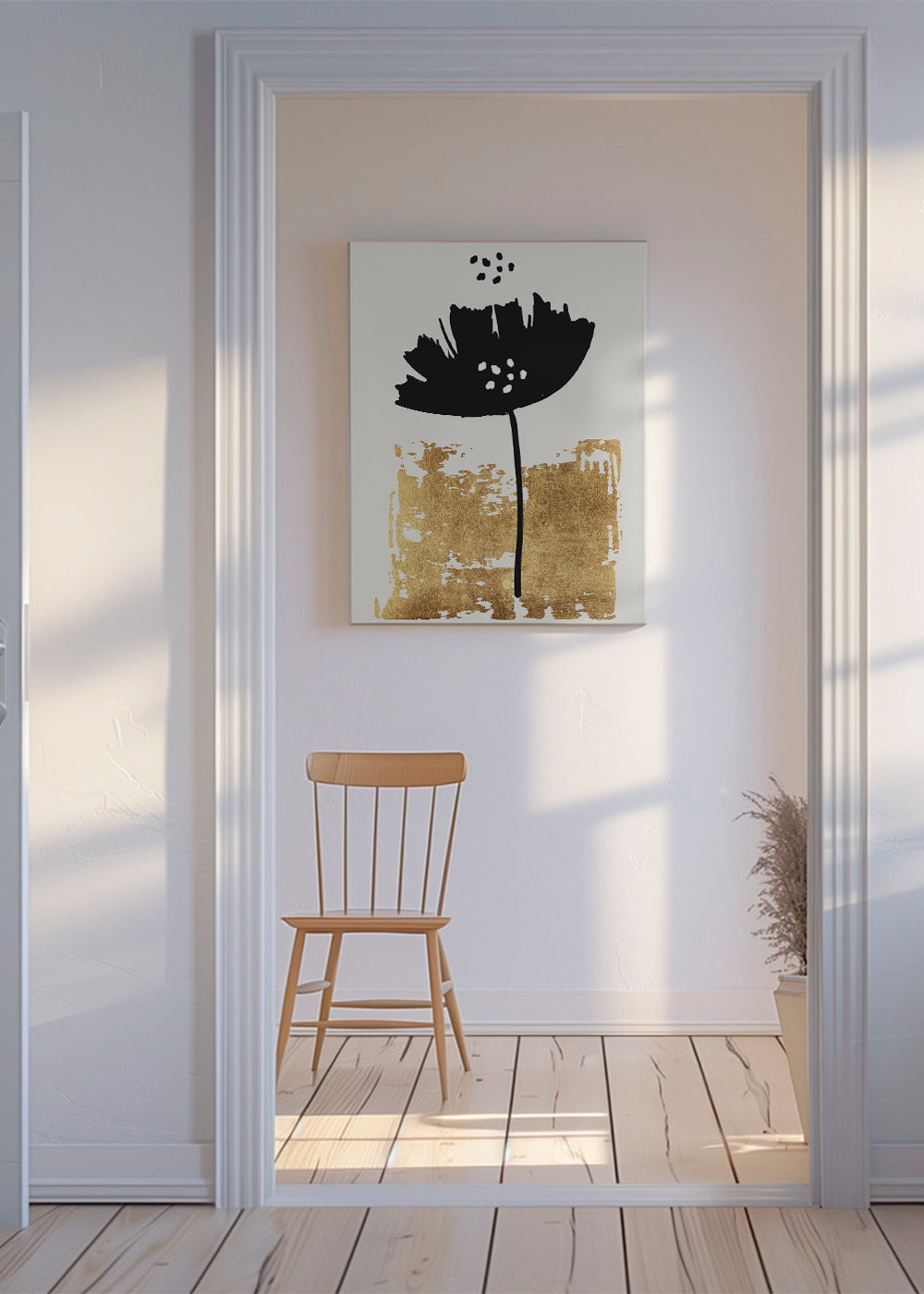 Botanisk plakat: sort valmue med gylden struktur