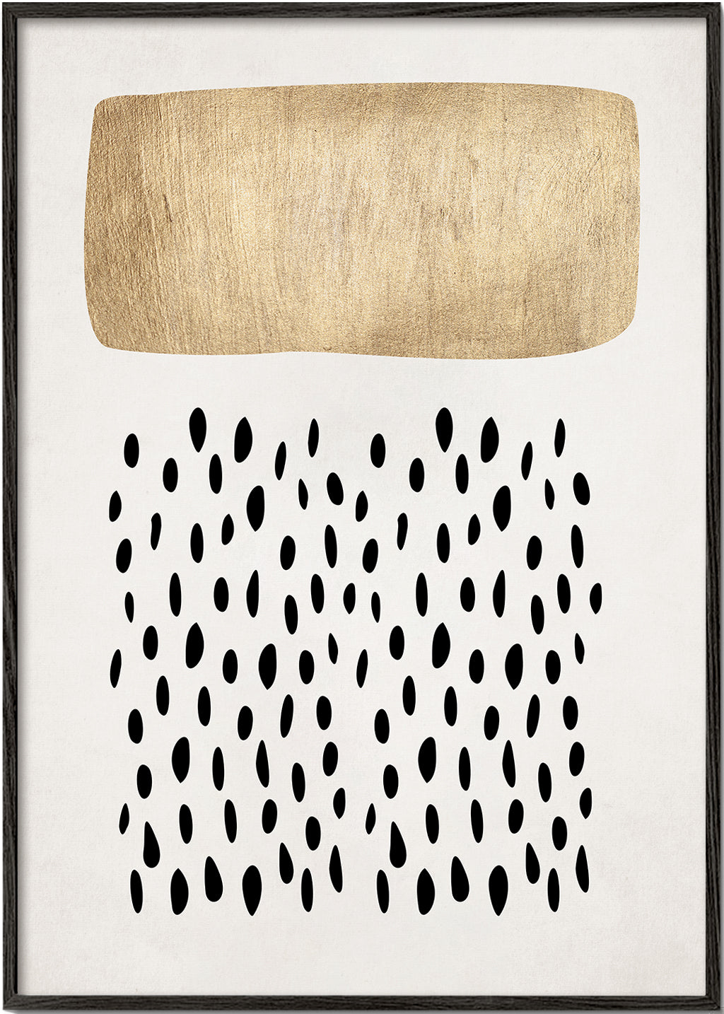 Minimalistisk design med gyldent blok og sorte motiver