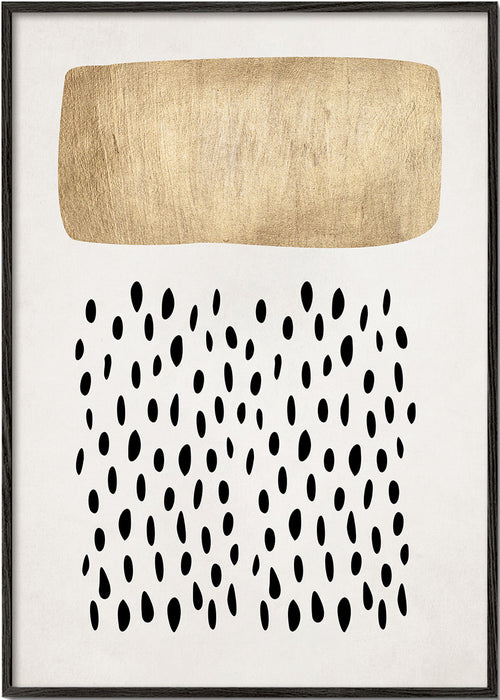 Minimalistisk design med gyldent blok og sorte motiver