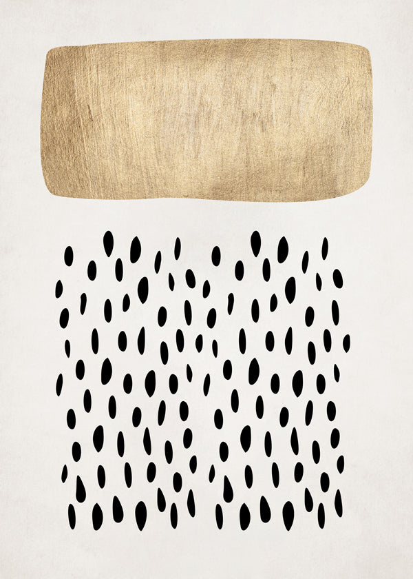 Minimalistisk design med gyldent blok og sorte motiver