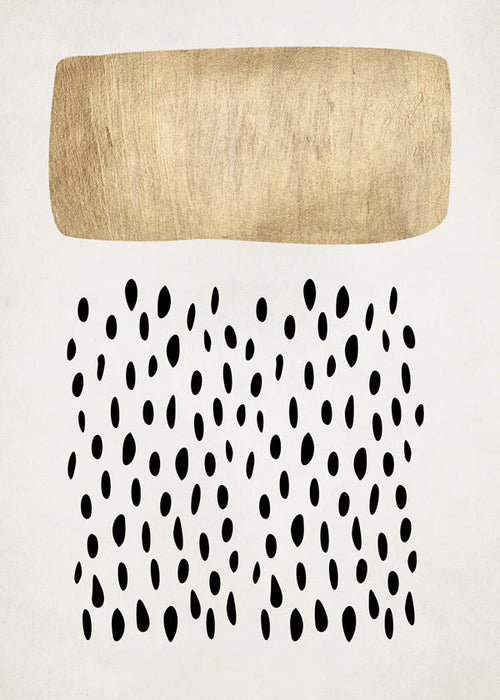 Minimalistisk design med gyldent blok og sorte motiver