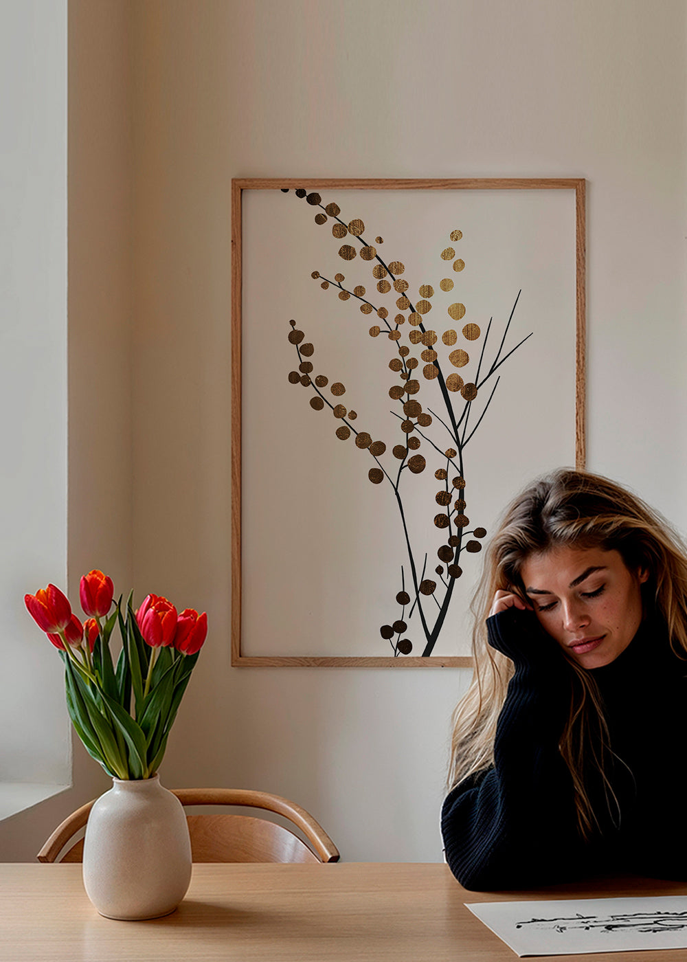 Botanisk plakat med gyldne grene