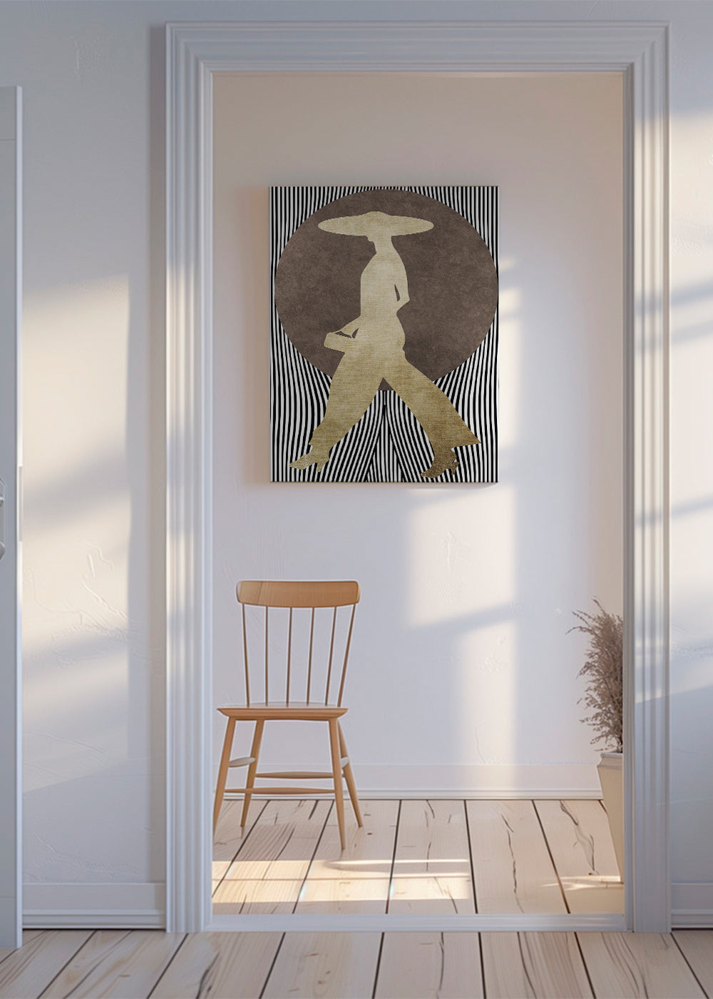 Modeillustration med gylden silhuet og grafisk baggrund