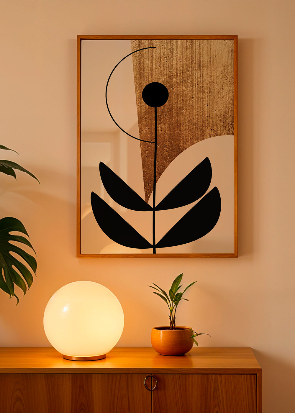 Botanisk plakat minimalistisk med guldtekstur