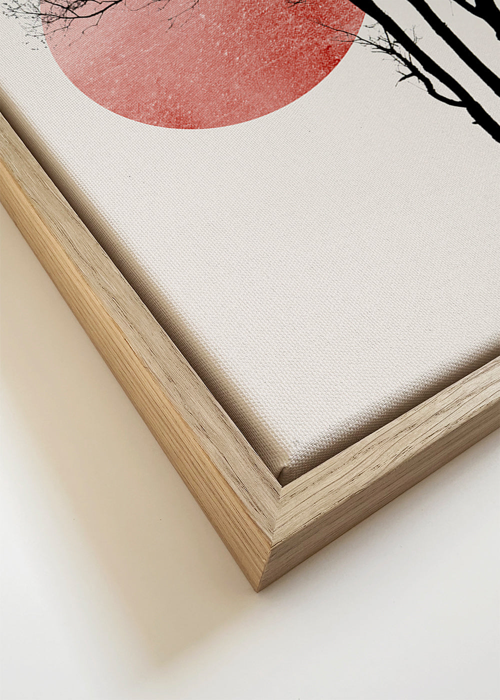 Botanisk plakat: træ-silhuet med rosa cirkler