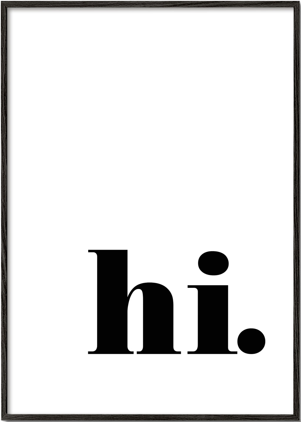 Minimalistisk design med 'hi.' i nederste hjørne