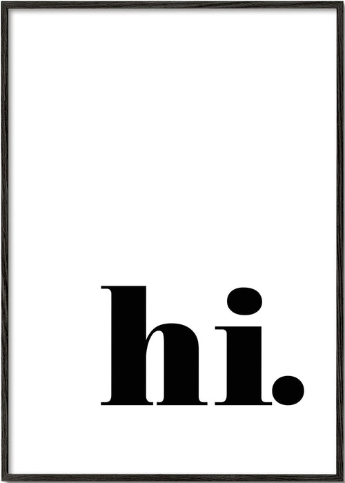 Minimalistisk design med 'hi.' i nederste hjørne