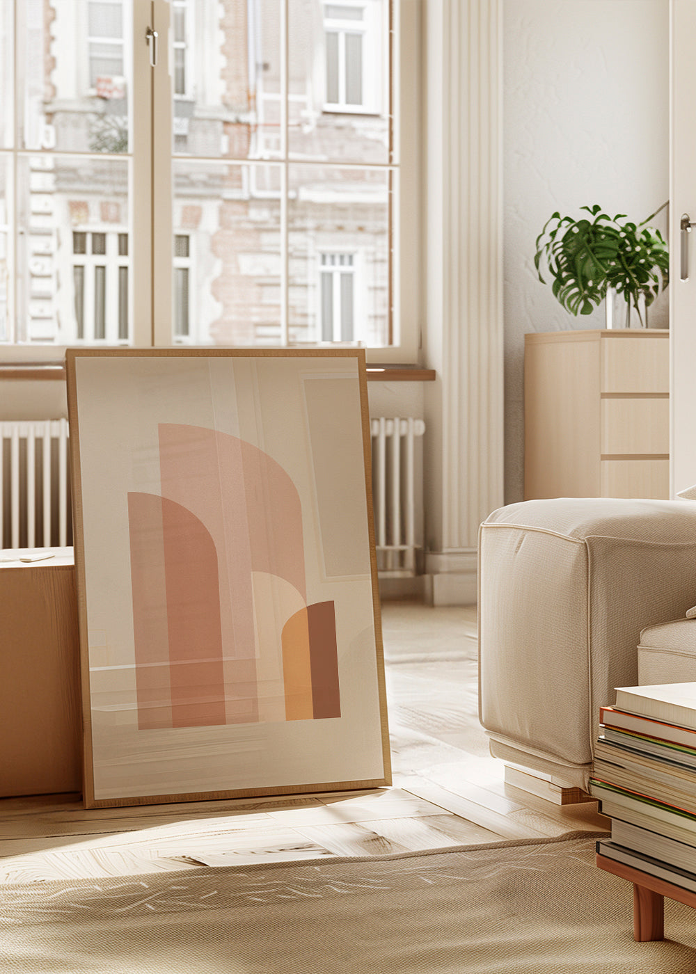 Geometrisk plakat med varme bueformer