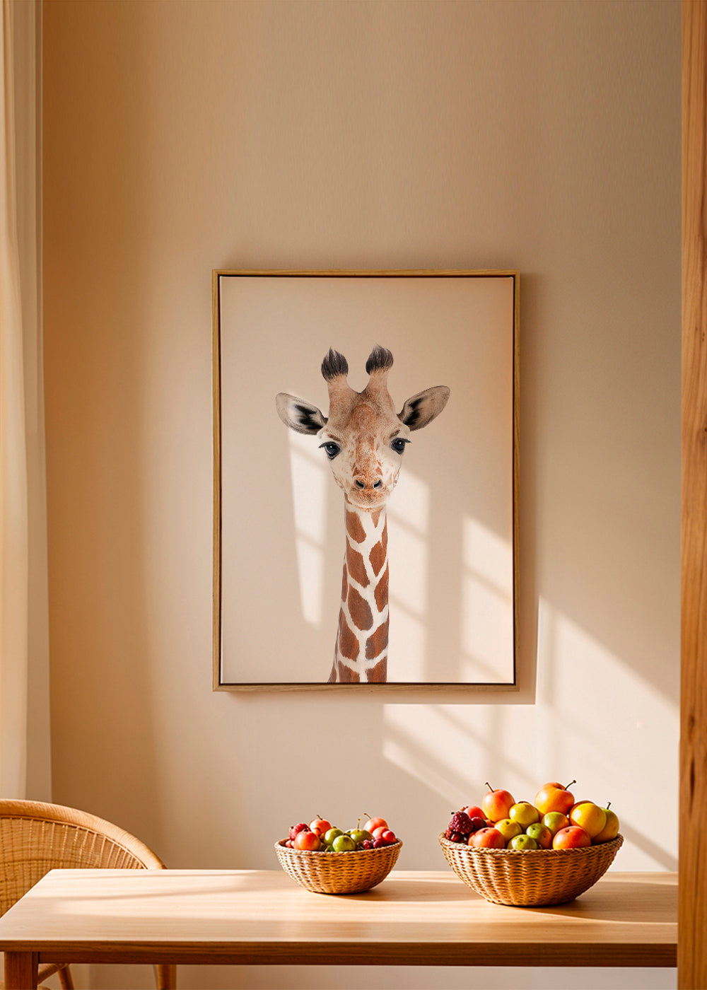 Plakat giraff portræt på hvid baggrund