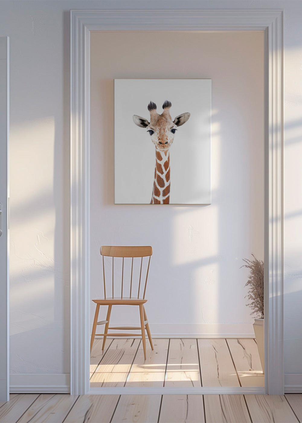 Plakat giraff portræt på hvid baggrund
