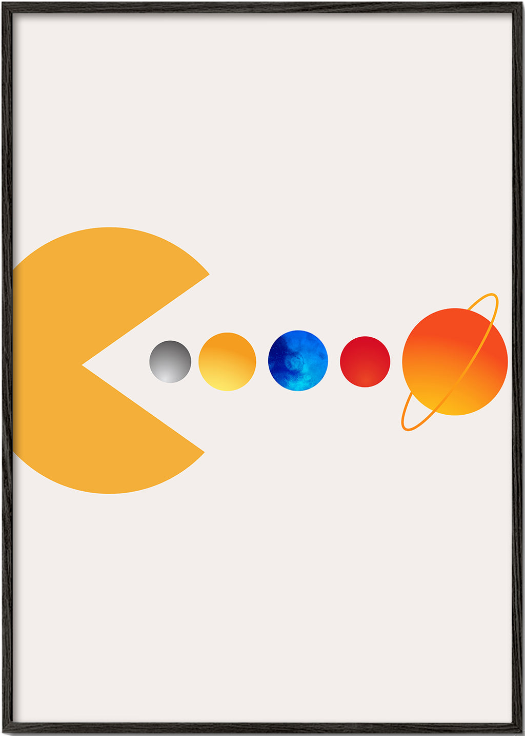 Rumillustration Pac‑Man og planeter