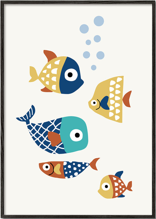 Børneplakat med legesyge fisk