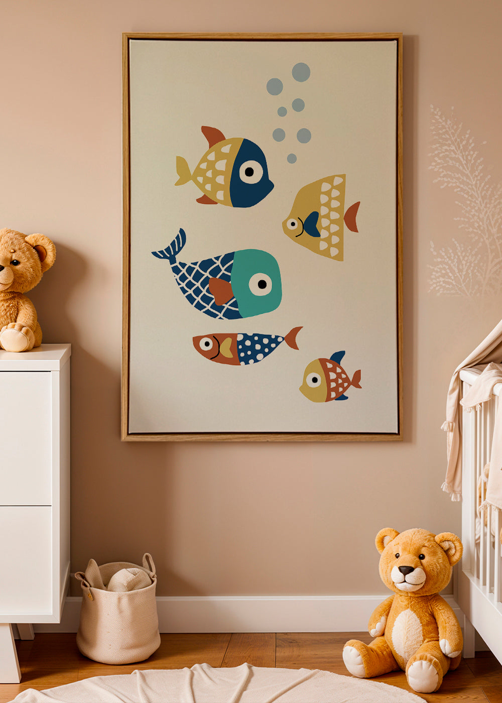 Børneplakat med legesyge fisk