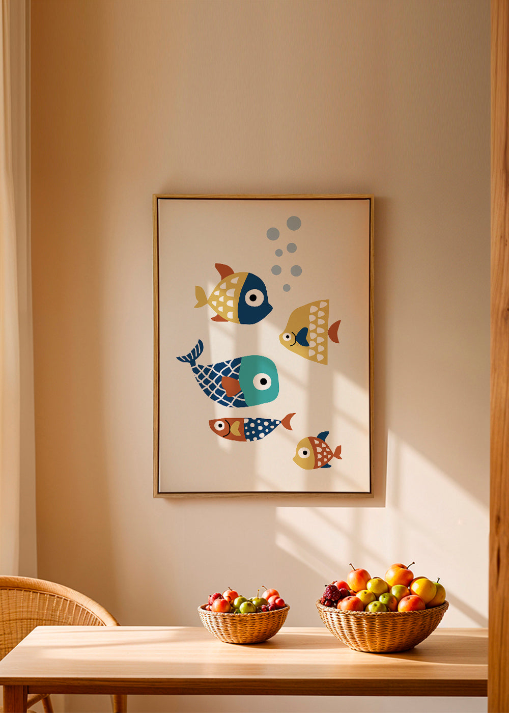Børneplakat med legesyge fisk