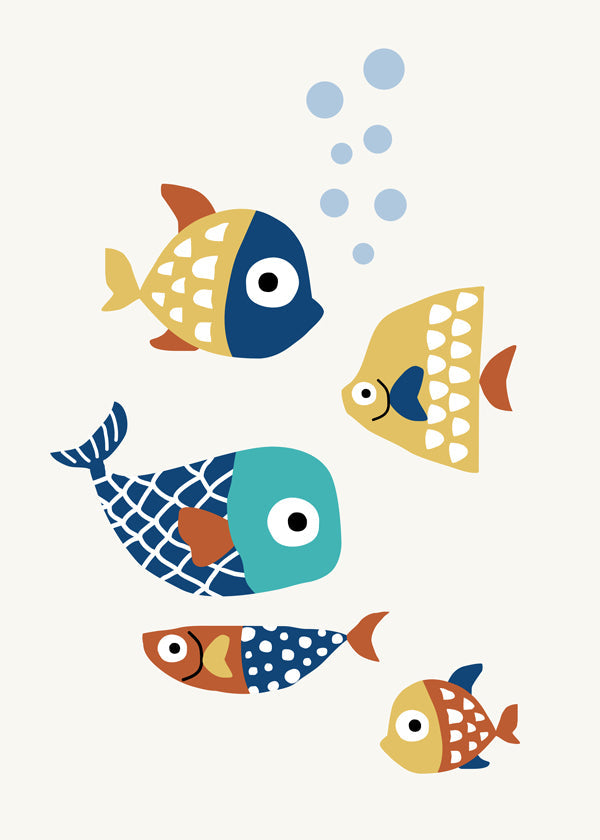 Børneplakat med legesyge fisk