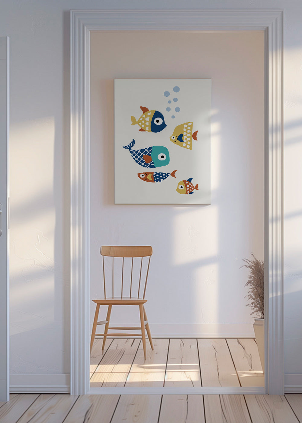 Børneplakat med legesyge fisk