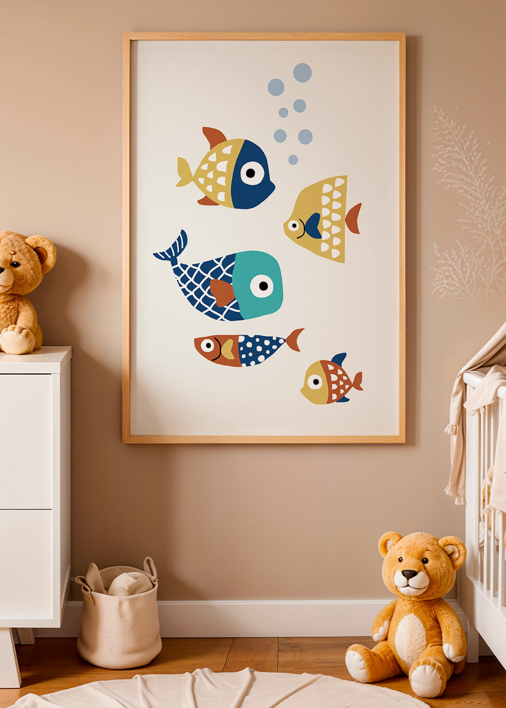 Børneplakat med legesyge fisk