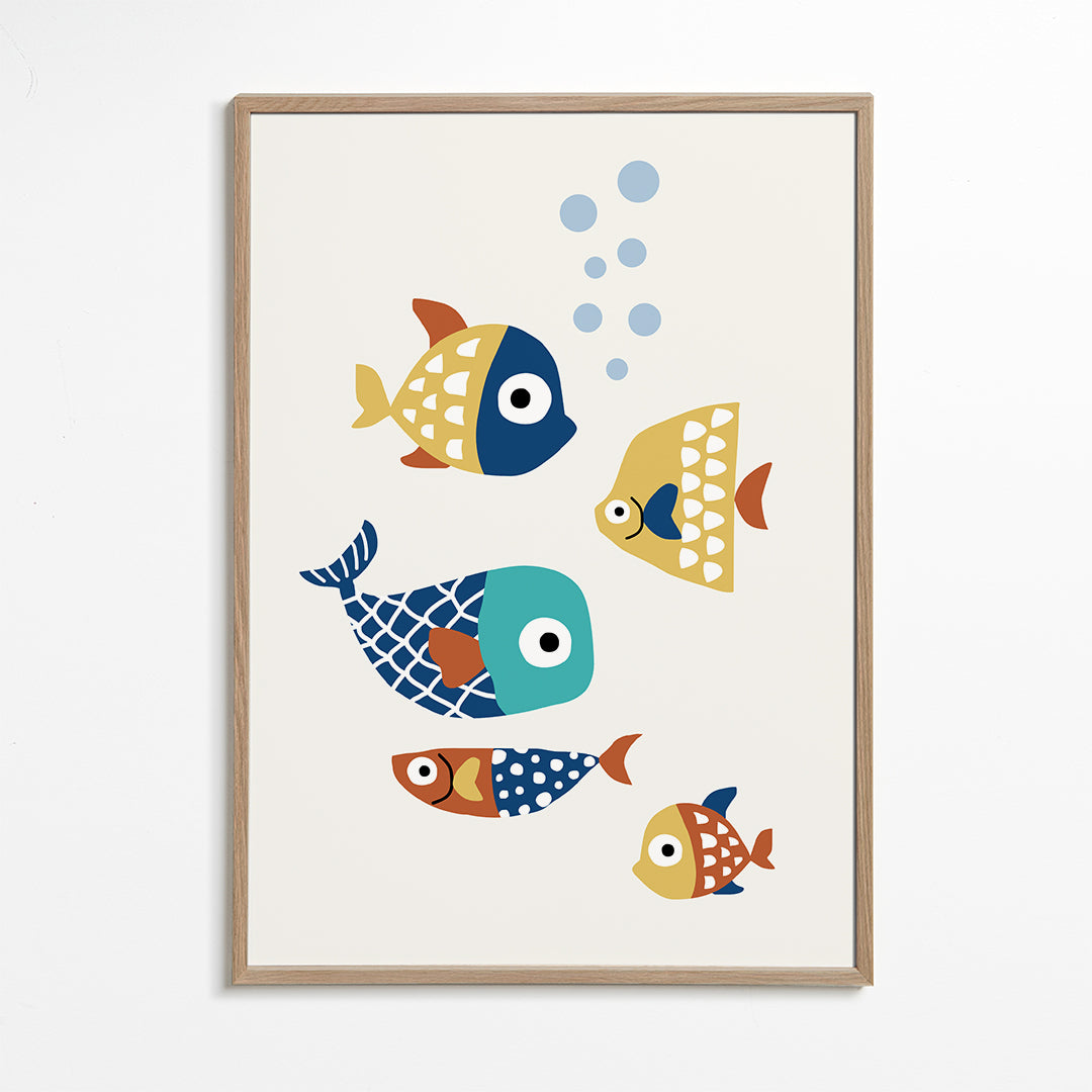 Børneplakat med legesyge fisk