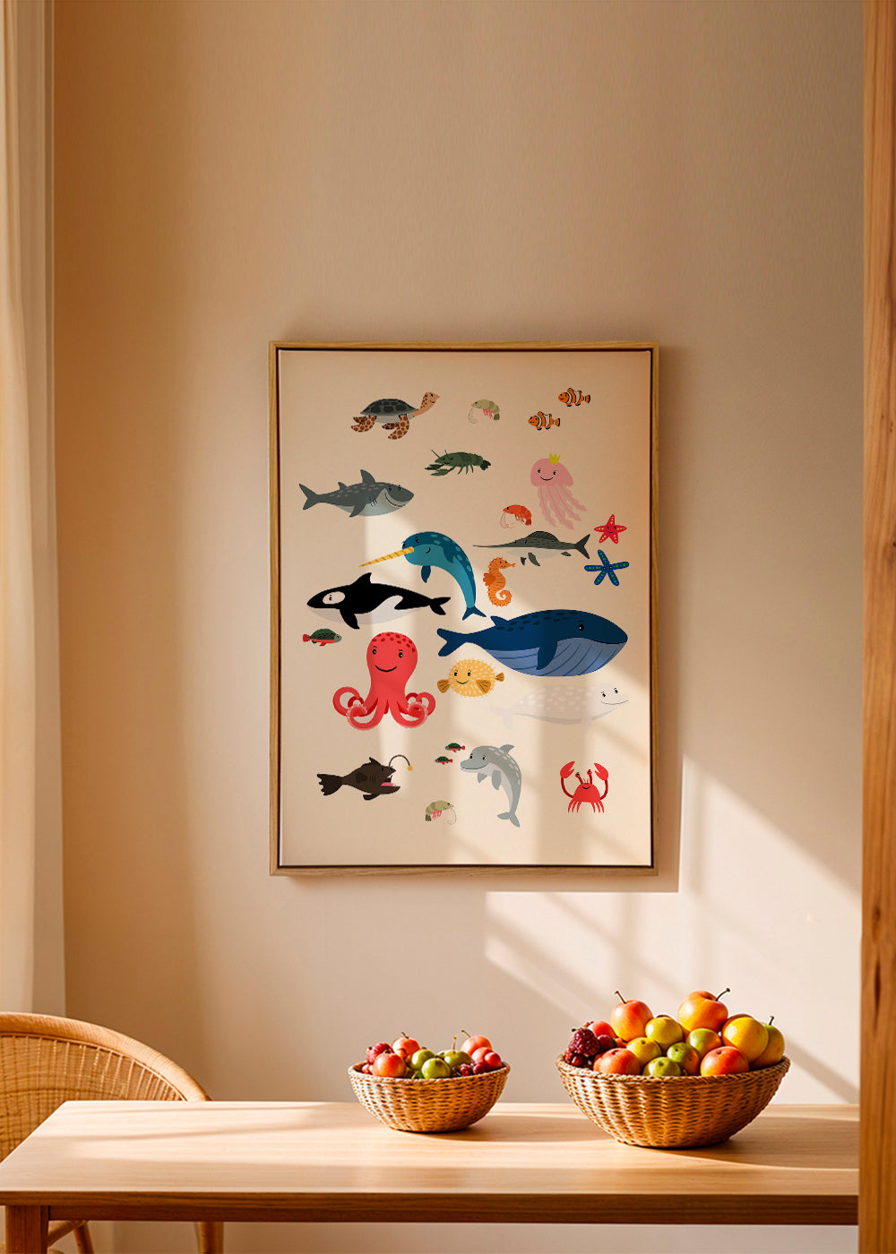 Børneplakat med glade havdyr