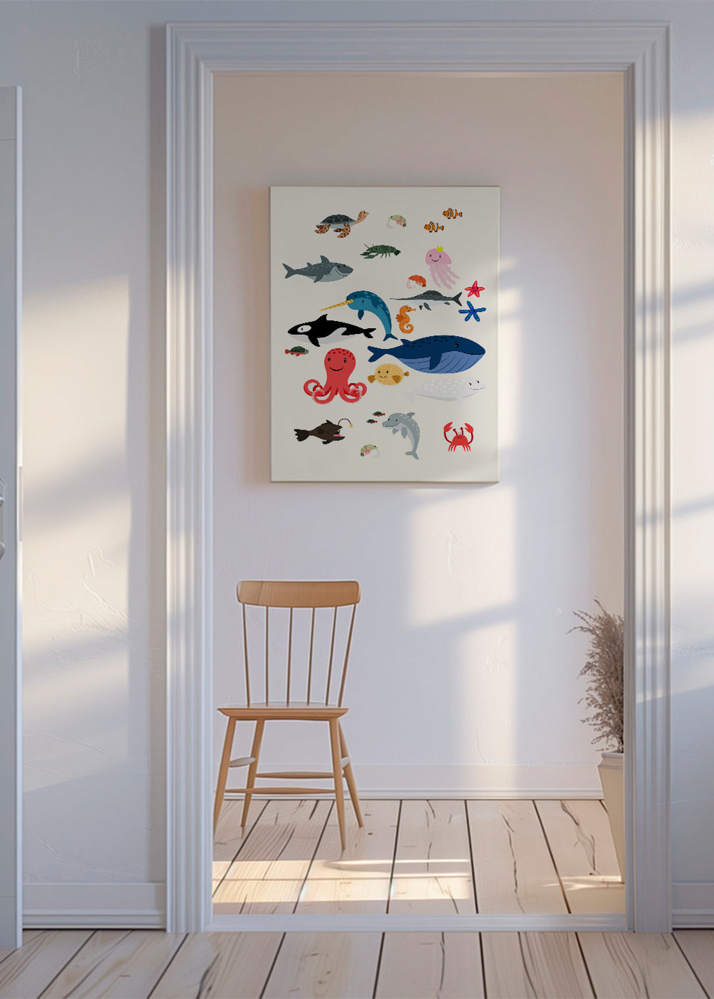 Børneplakat med glade havdyr