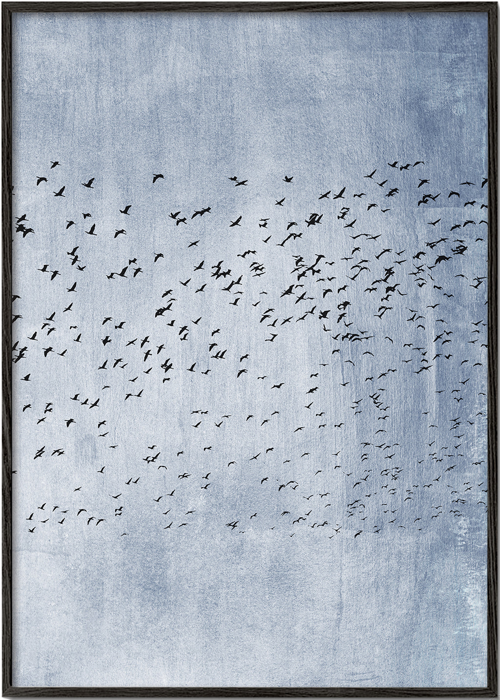 Abstrakt billede: fugleflok på blå struktur