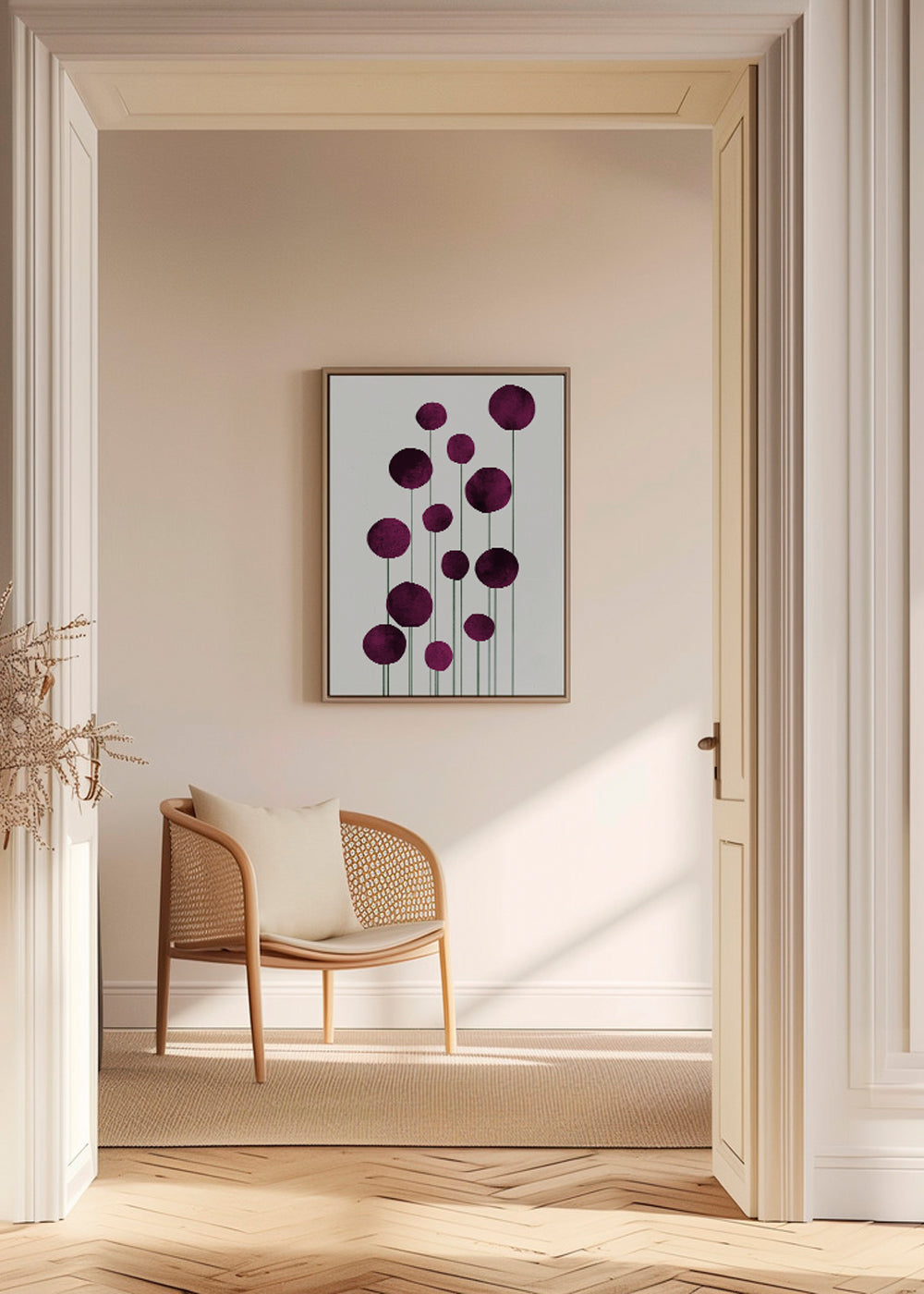 Botanisk plakat lilla cirkler på stilke