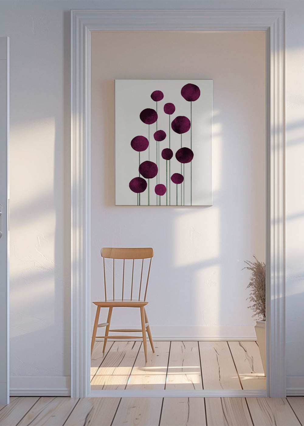 Botanisk plakat lilla cirkler på stilke