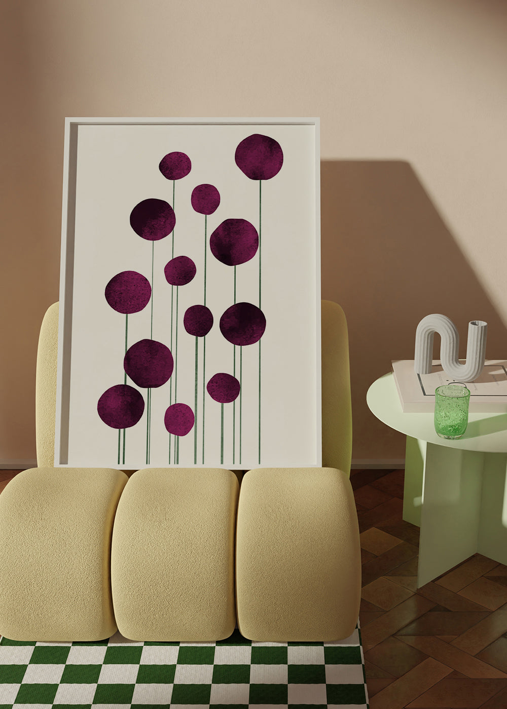 Botanisk plakat lilla cirkler på stilke