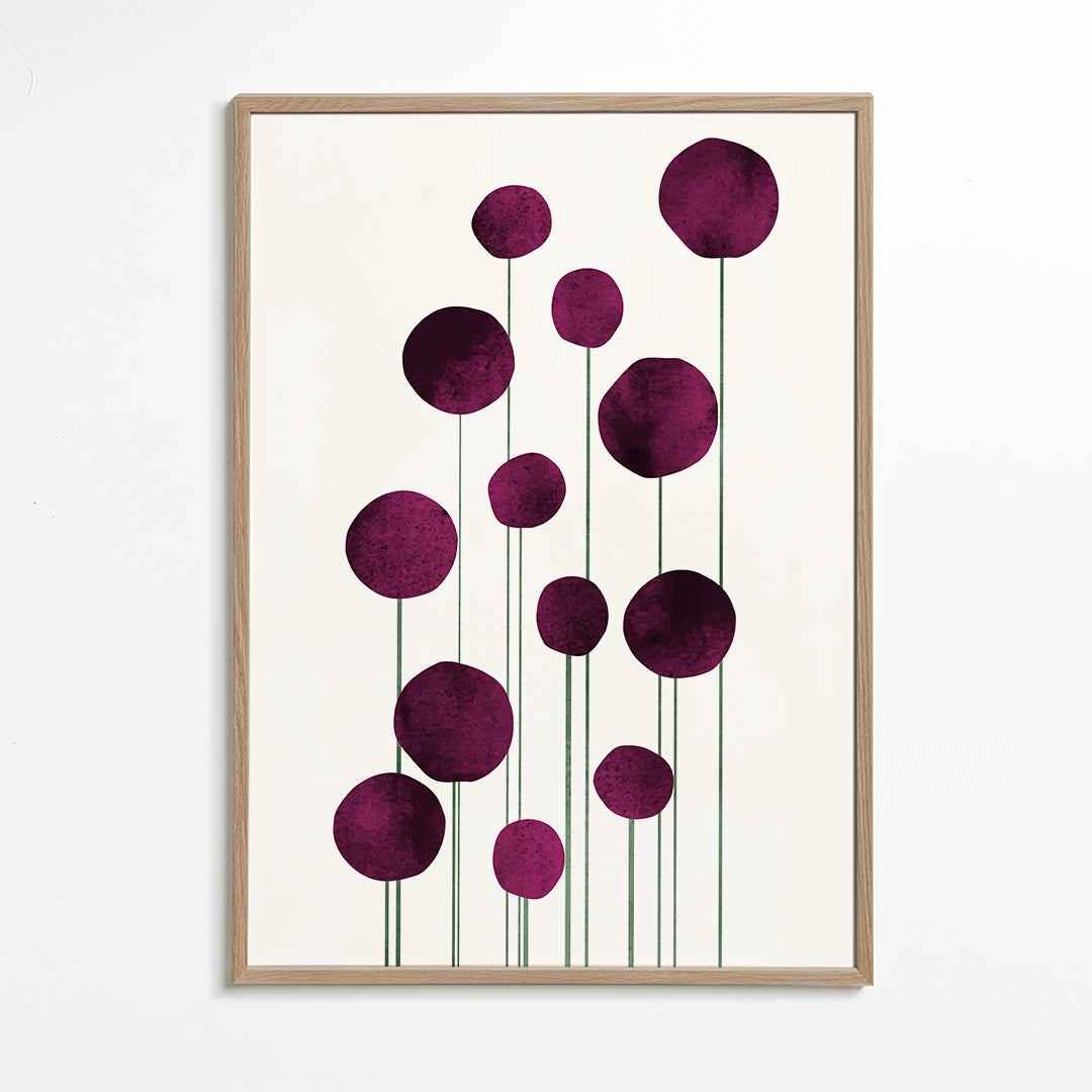 Botanisk plakat lilla cirkler på stilke
