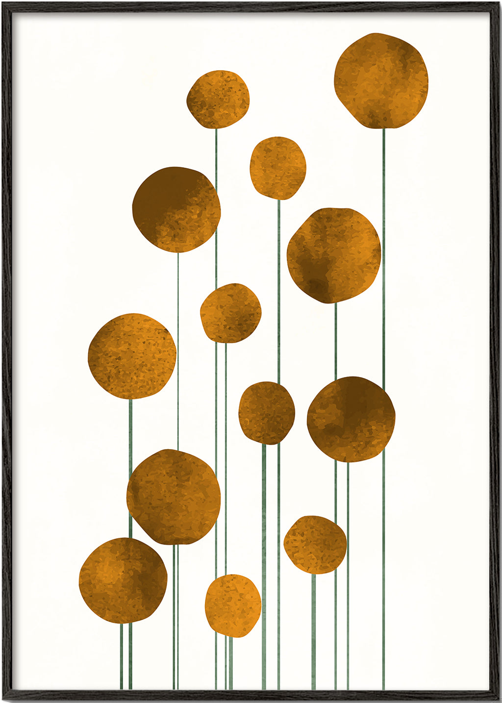 Botanisk plakat gyldne cirkler med tynde stilke
