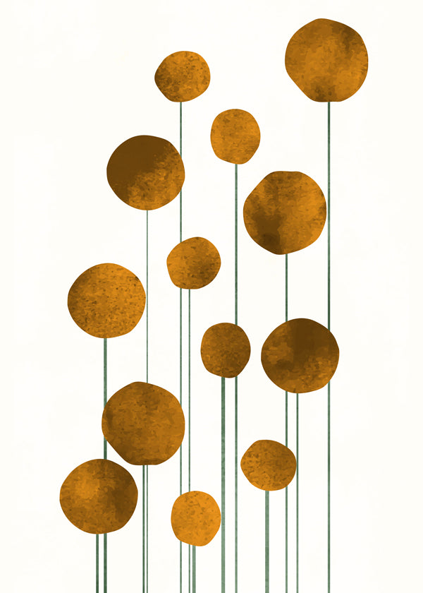 Botanisk plakat gyldne cirkler med tynde stilke
