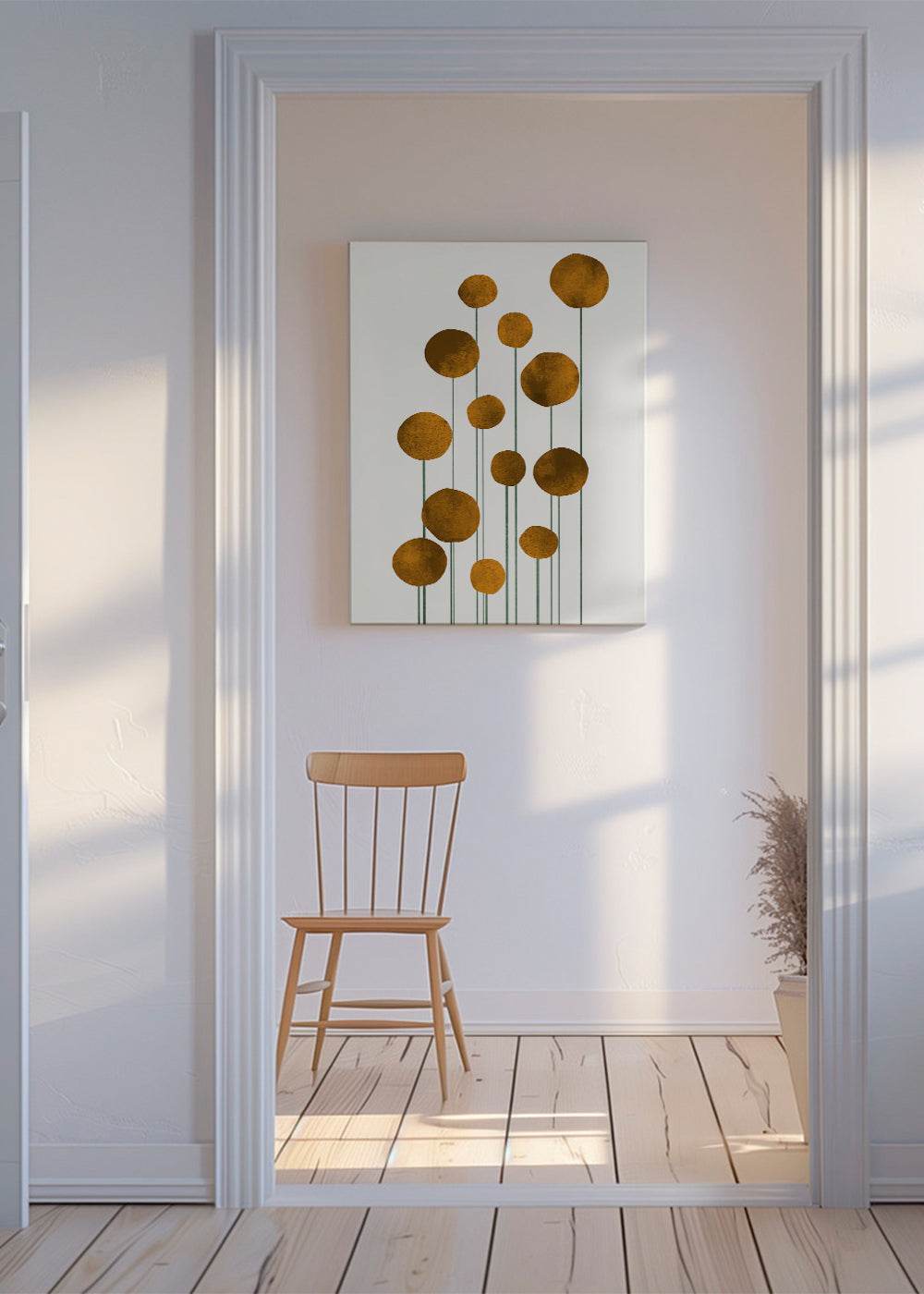 Botanisk plakat gyldne cirkler med tynde stilke