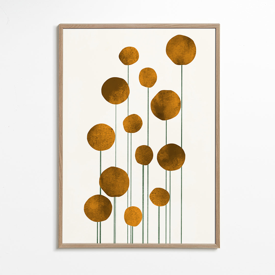 Botanisk plakat gyldne cirkler med tynde stilke