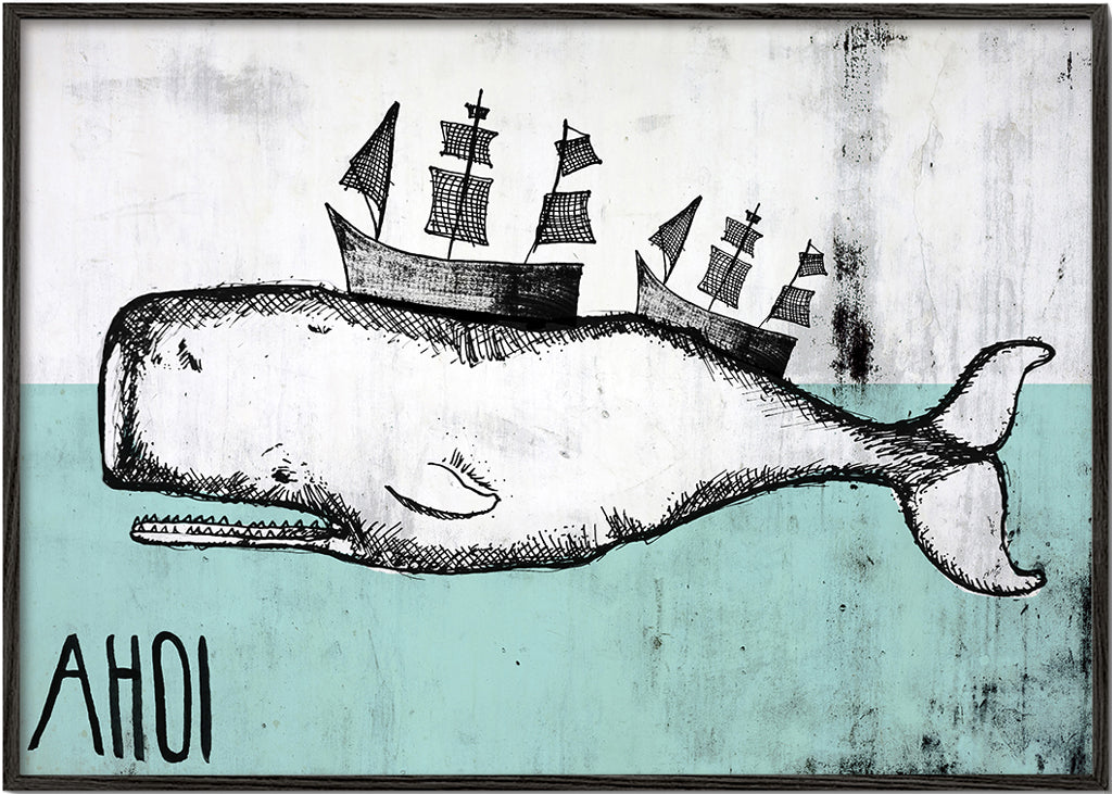 Plakat hval illustration med skibe