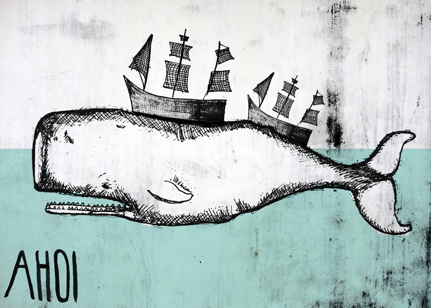 Plakat hval illustration med skibe