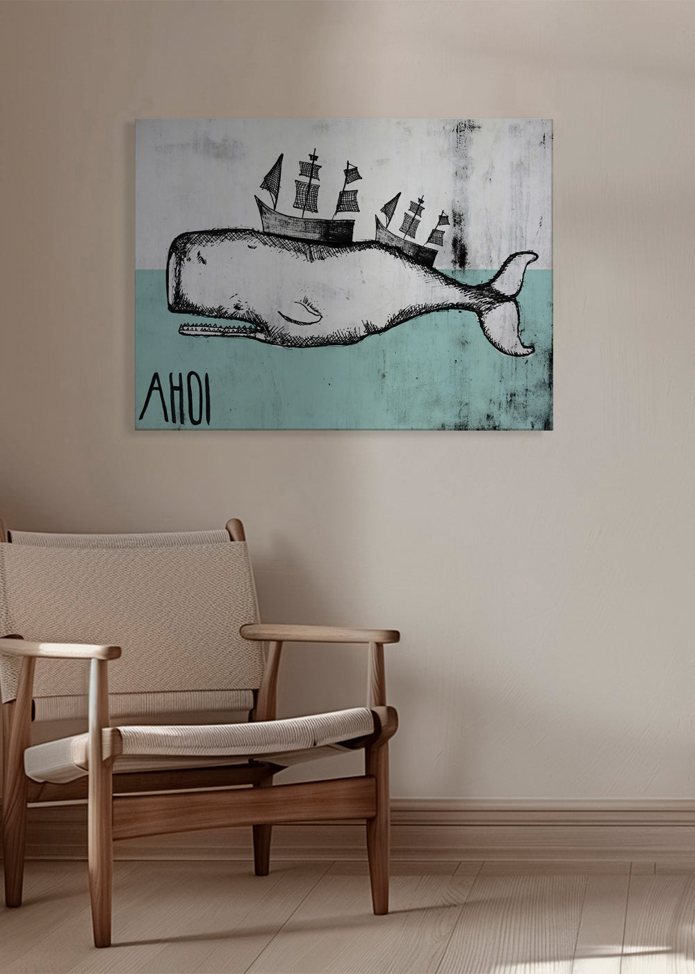 Plakat hval illustration med skibe