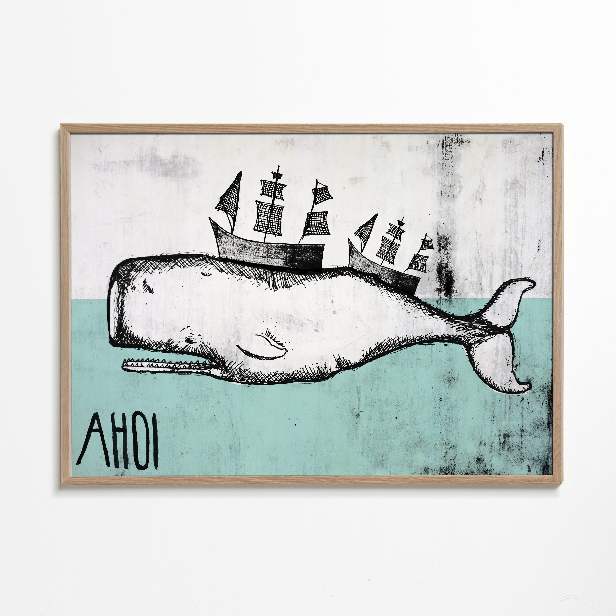 Plakat hval illustration med skibe