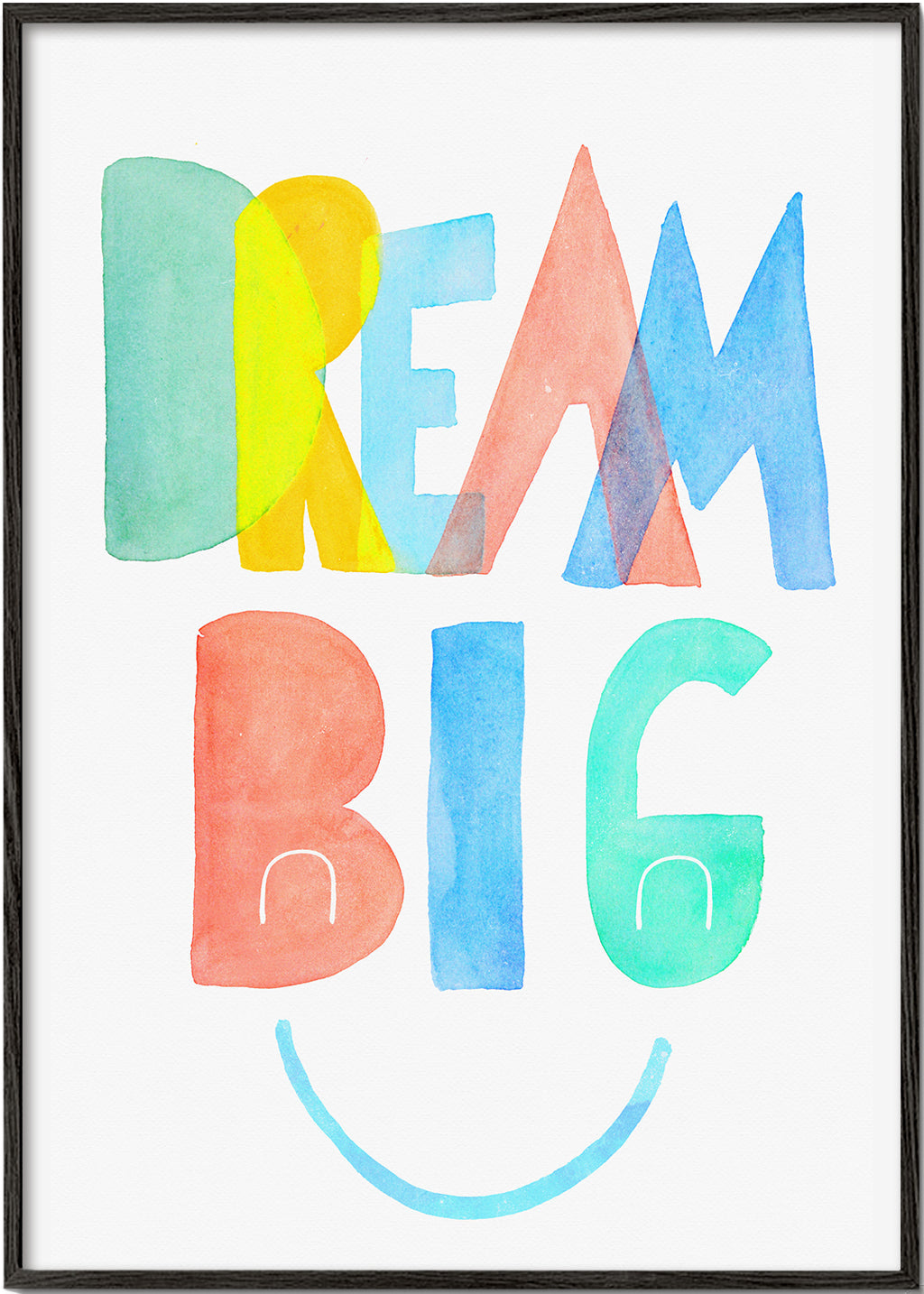 Typografisk akvarel 'Dream Big' illustration