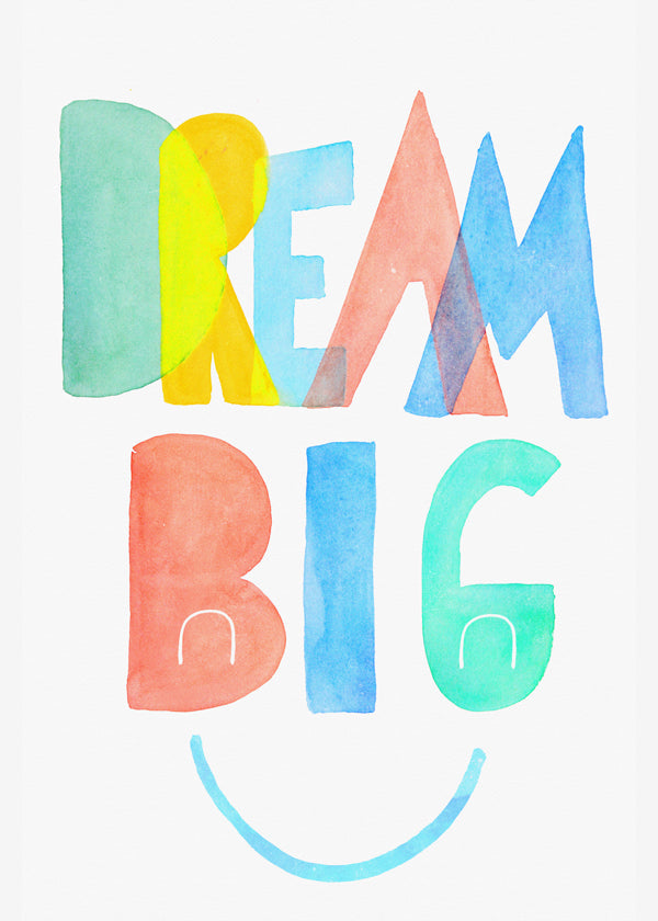 Typografisk akvarel 'Dream Big' illustration