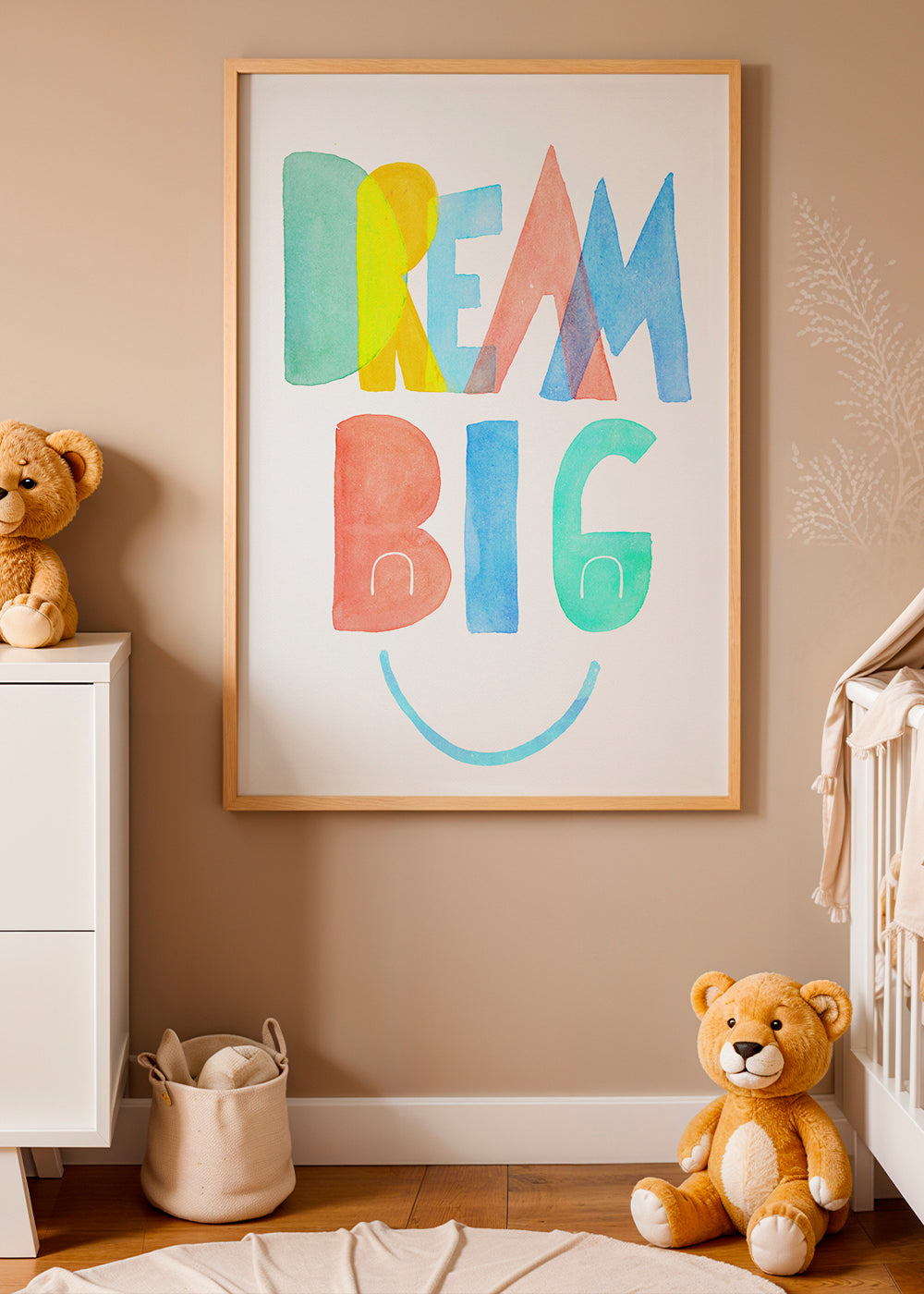 Typografisk akvarel 'Dream Big' illustration