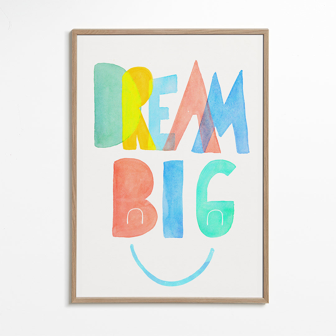 Typografisk akvarel 'Dream Big' illustration