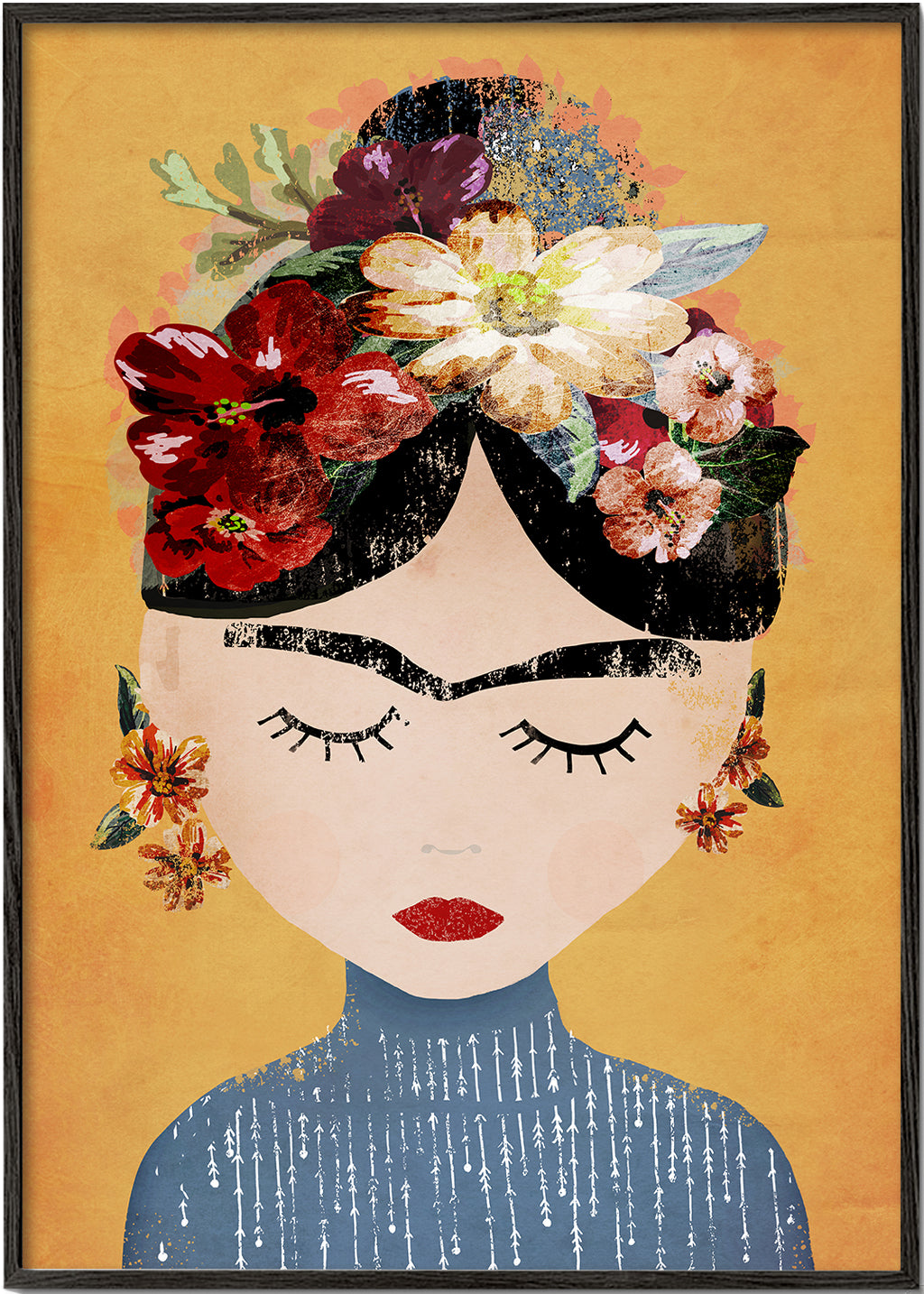 Illustration Frida med blomsterkrans