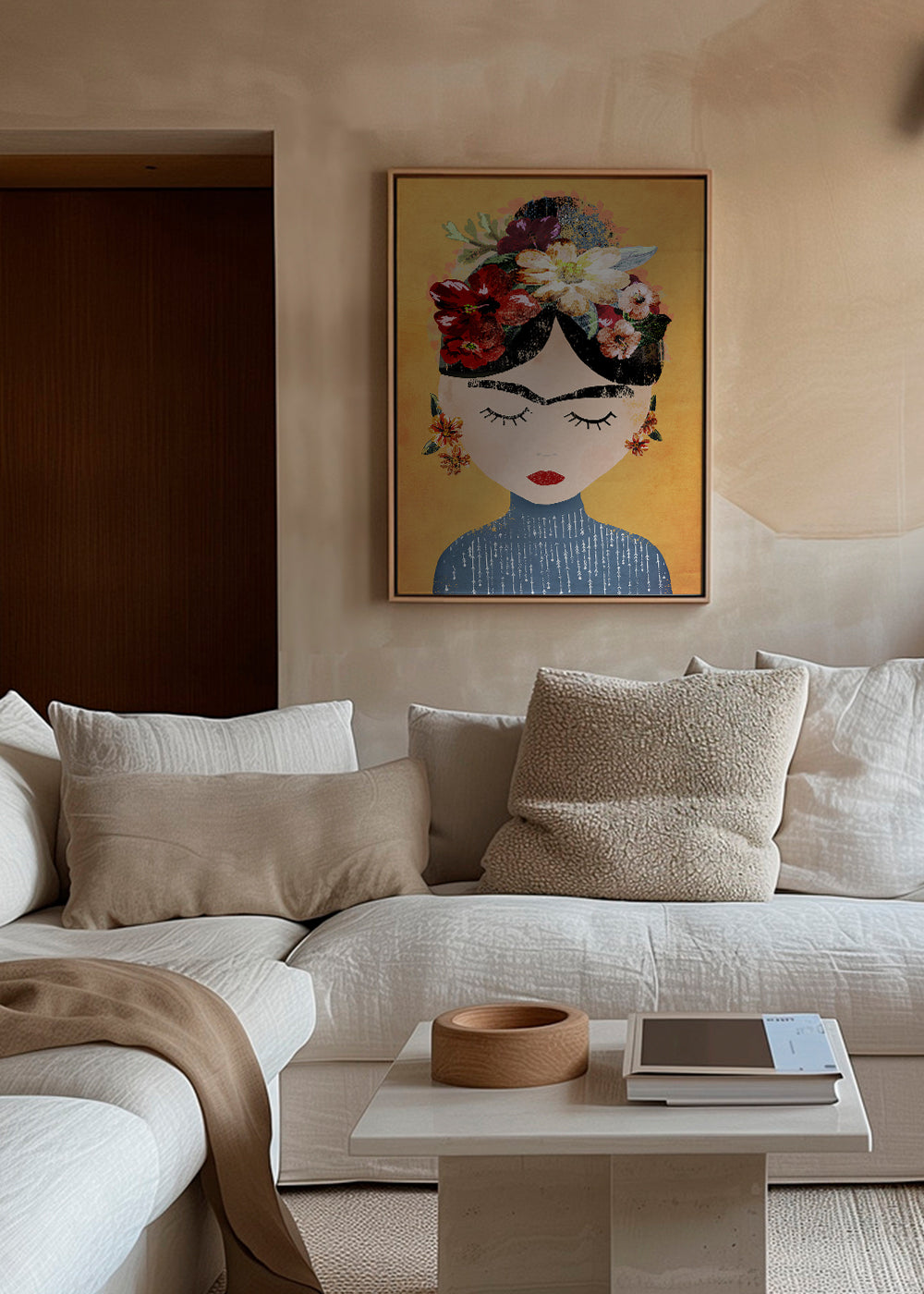 Illustration Frida med blomsterkrans
