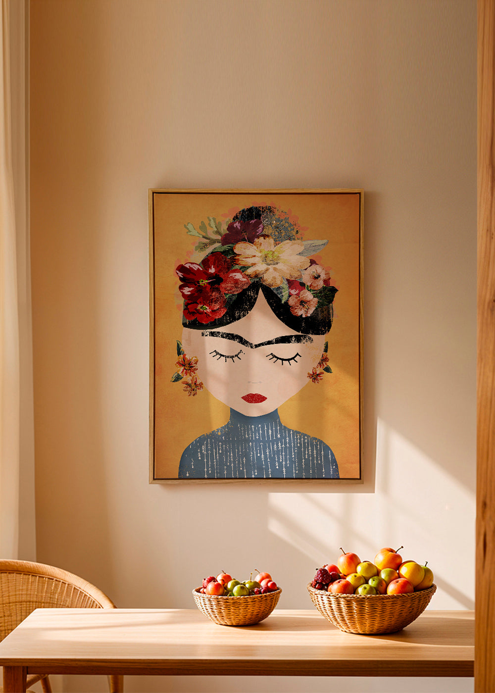 Illustration Frida med blomsterkrans