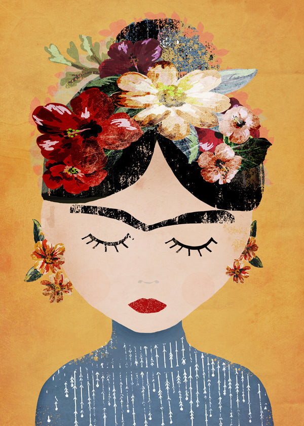 Illustration Frida med blomsterkrans