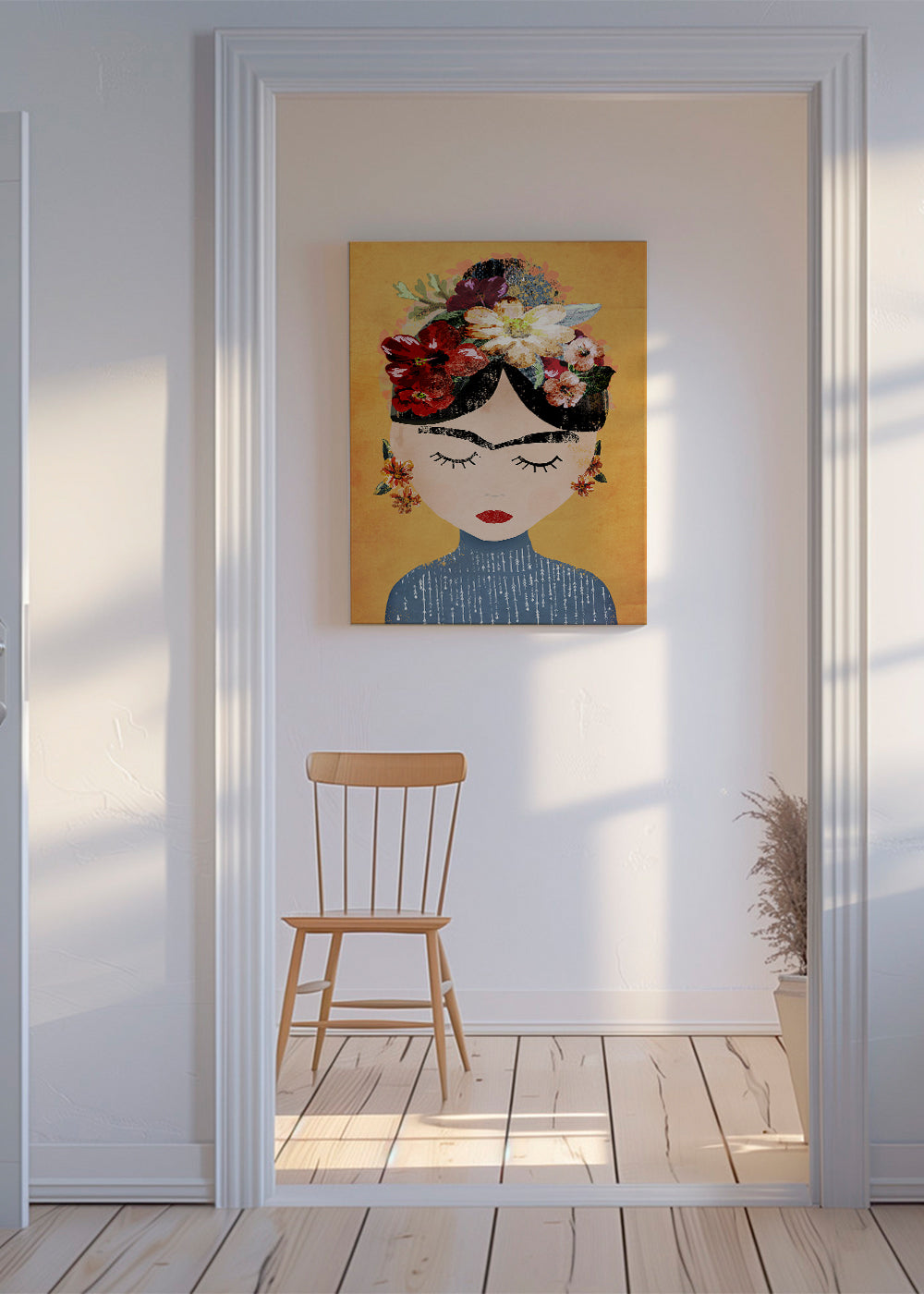 Illustration Frida med blomsterkrans