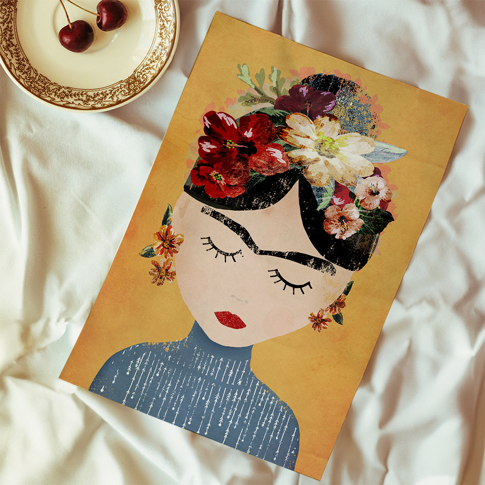 Illustration Frida med blomsterkrans