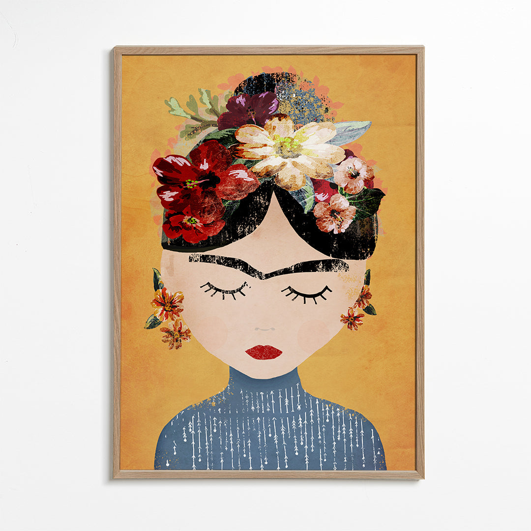 Illustration Frida med blomsterkrans