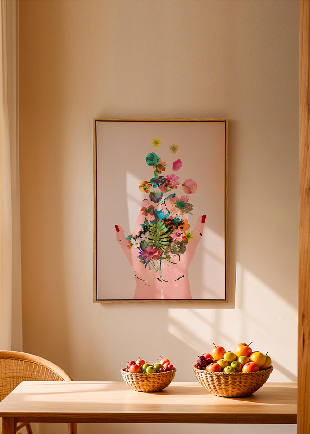 Botanisk plakat hænder og blomster collage